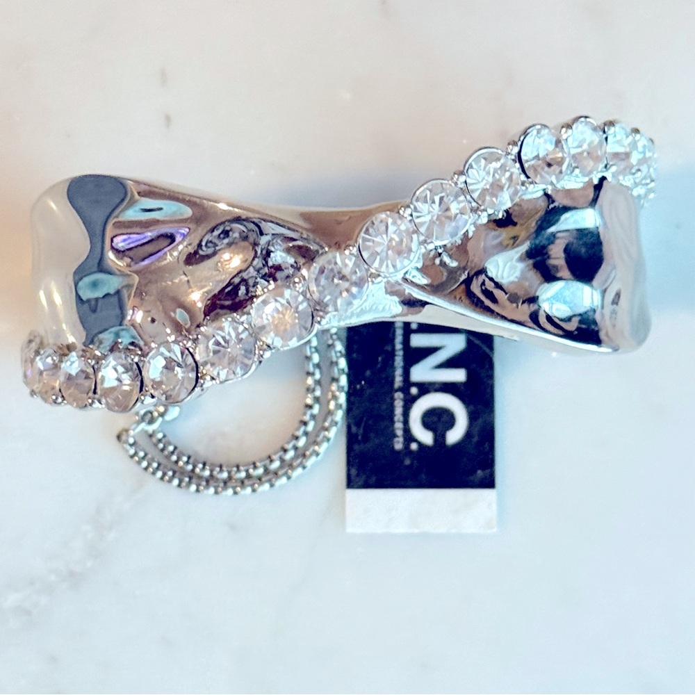 New INC International Concepts Cuff Silver Bracelet with Crystal Accents - Picture 1 of 10